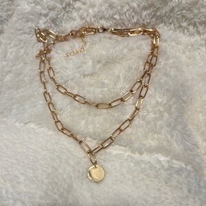 Style inspried Rose Gold Double layer Chain Necklace with Pendant circle.